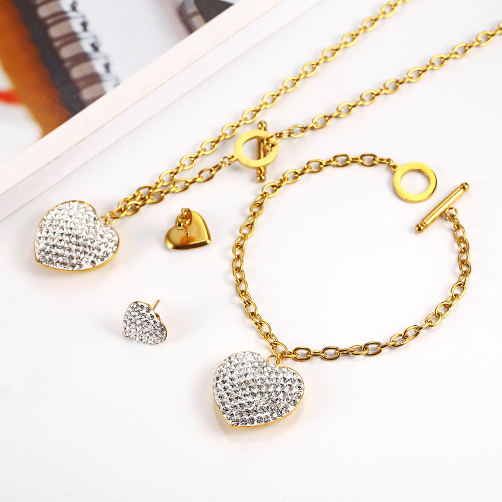 Heart Necklace Earrings Jewelry Set