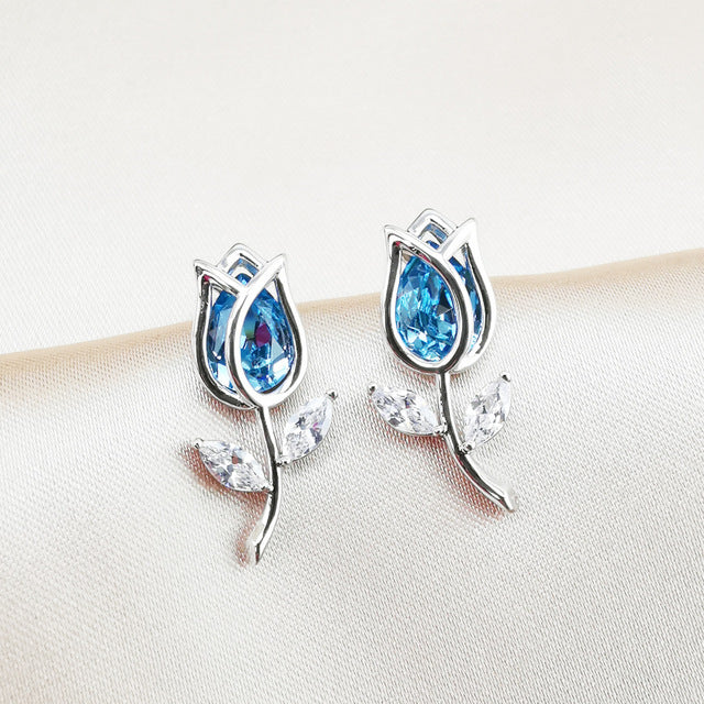 Silver rose Crystal Earrings