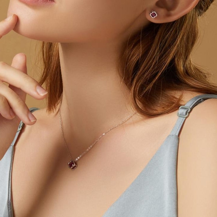 Silver Red Earrings and Necklace Sets