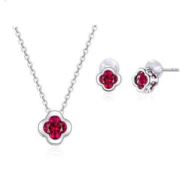 Silver Red Earrings and Necklace Sets