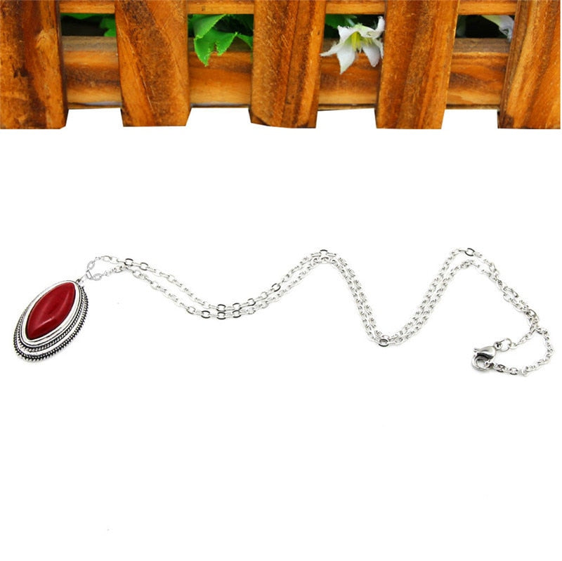 Double Layer Rhombus Red Stone Set