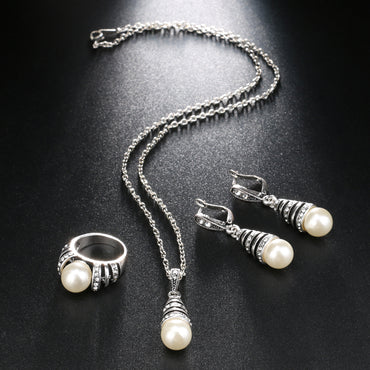 3Pcs Silver Color Pearl Jewelry Sets
