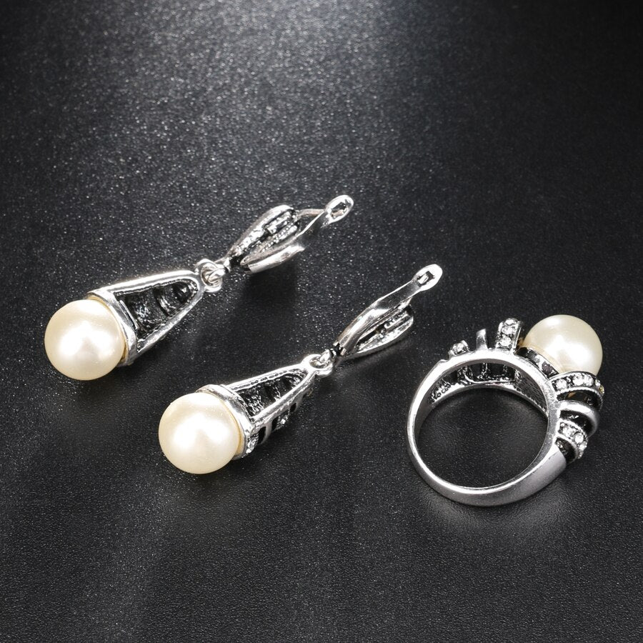 3Pcs Silver Color Pearl Jewelry Sets