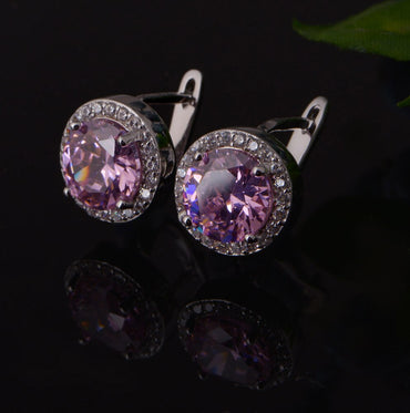 Silver Earrings with Pink Stone