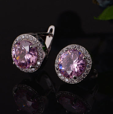 Silver Earrings with Pink Stone