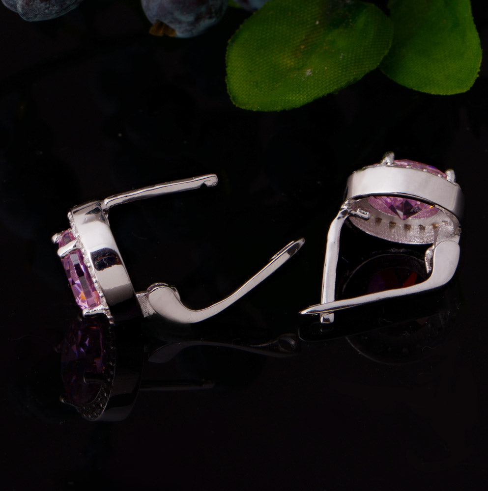Silver Earrings with Pink Stone